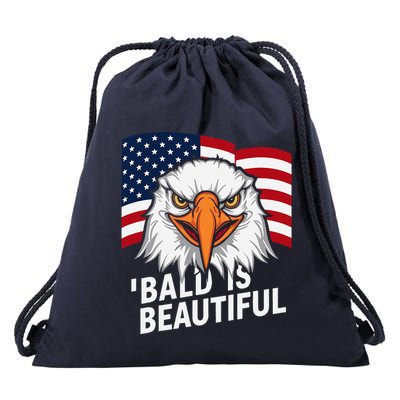 Funny Bald Is Beautiful Independence Day 4th July Eagle Gift Drawstring Bag