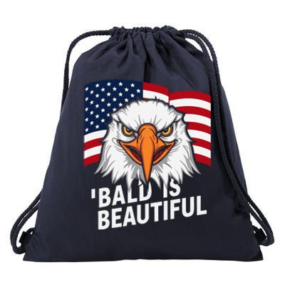 Funny Bald Is Beautiful Independence Day 4th July Eagle Gift Drawstring Bag