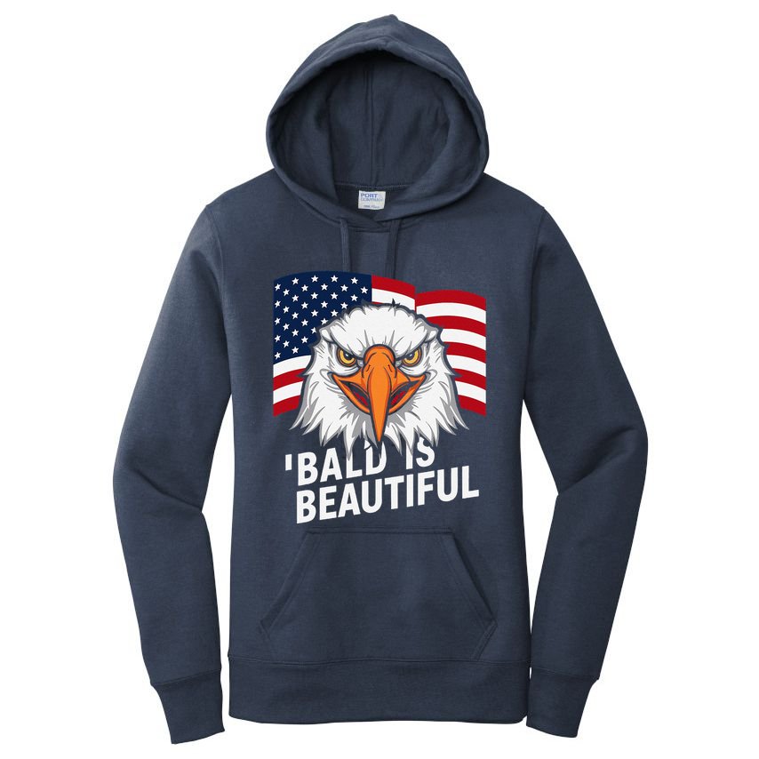 Funny Bald Is Beautiful Independence Day 4th July Eagle Gift Women's Pullover Hoodie