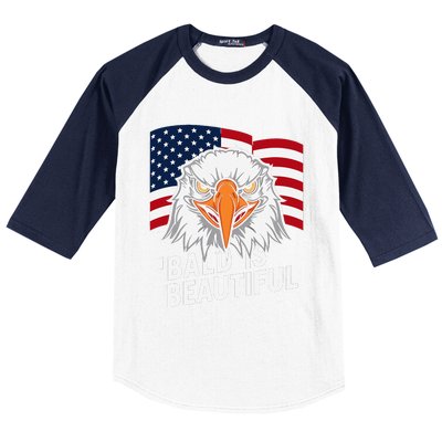 Funny Bald Is Beautiful Independence Day 4th July Eagle Gift Baseball Sleeve Shirt