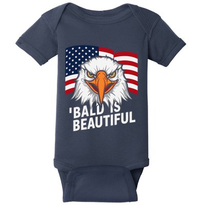 Funny Bald Is Beautiful Independence Day 4th July Eagle Gift Baby Bodysuit