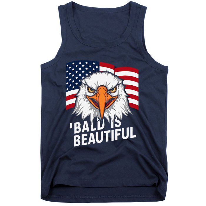 Funny Bald Is Beautiful Independence Day 4th July Eagle Gift Tank Top