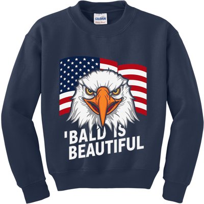 Funny Bald Is Beautiful Independence Day 4th July Eagle Gift Kids Sweatshirt