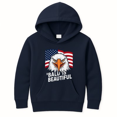 Funny Bald Is Beautiful Independence Day 4th July Eagle Gift Kids Hoodie