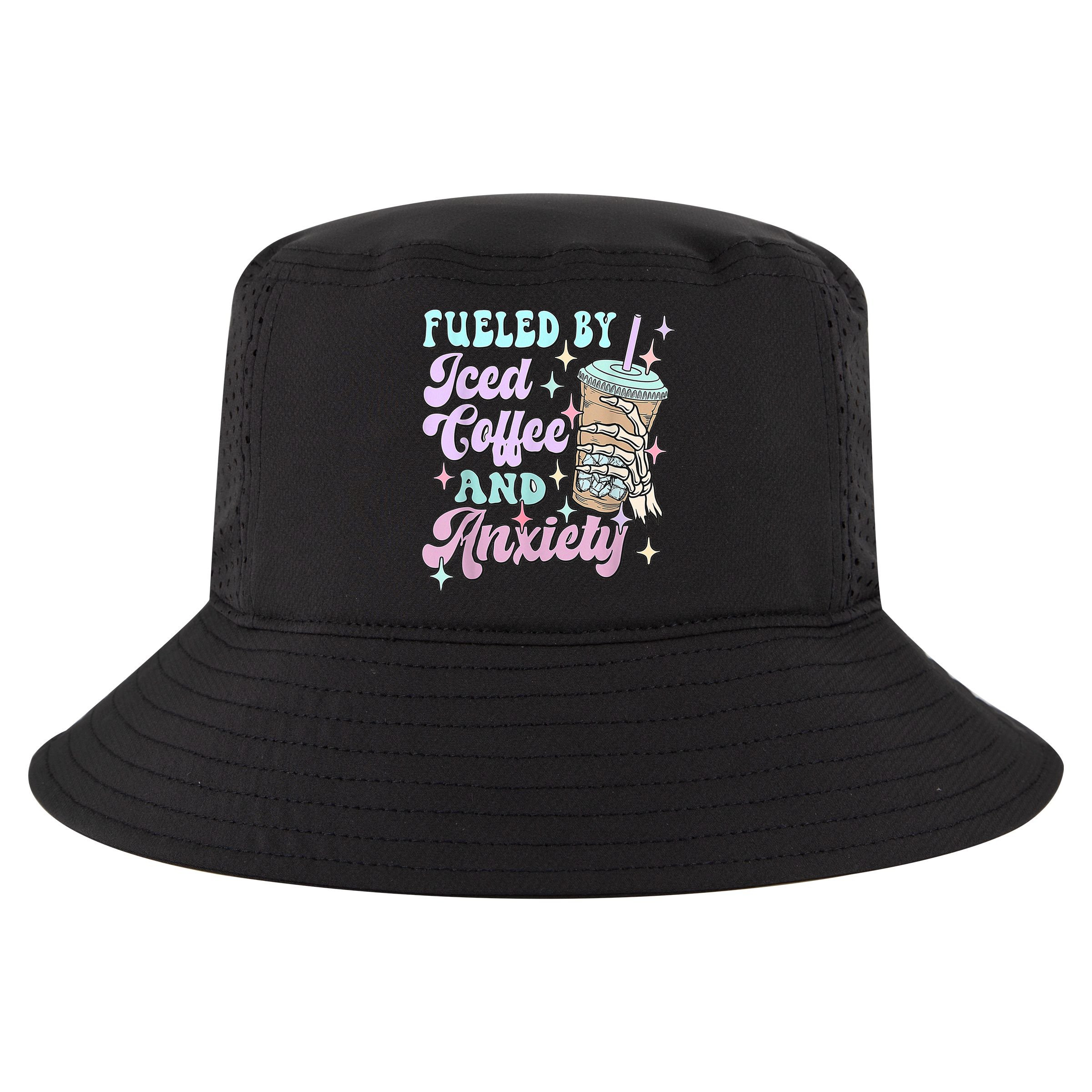 Fueled By Iced Coffee And Anxiety Mental Health Awareness Cool Comfort Performance Bucket Hat