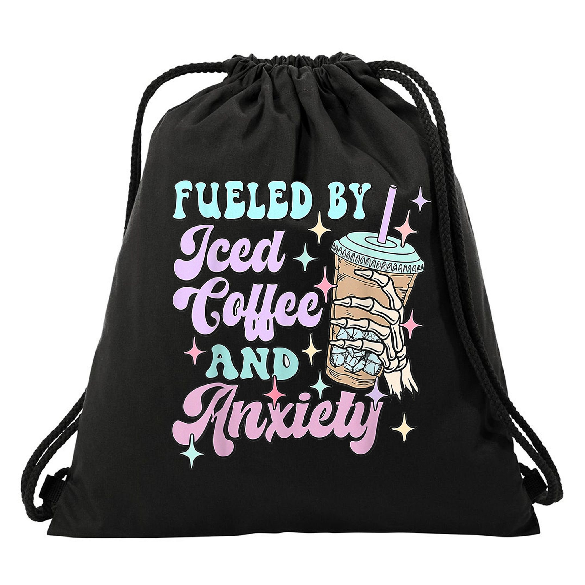 Fueled By Iced Coffee And Anxiety Mental Health Awareness Drawstring Bag
