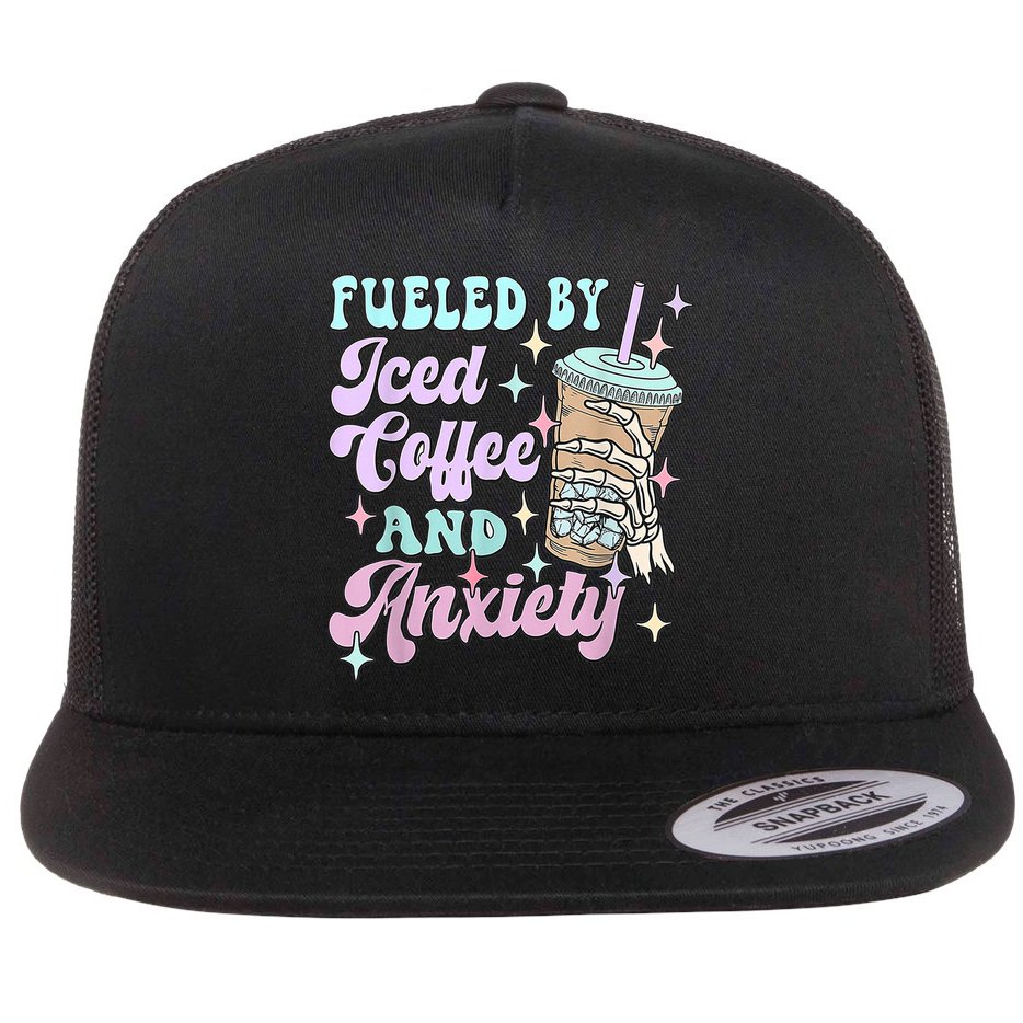 Fueled By Iced Coffee And Anxiety Mental Health Awareness Flat Bill Trucker Hat