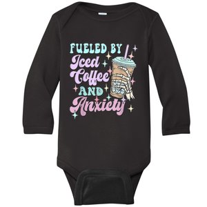 Fueled By Iced Coffee And Anxiety Mental Health Awareness Baby Long Sleeve Bodysuit