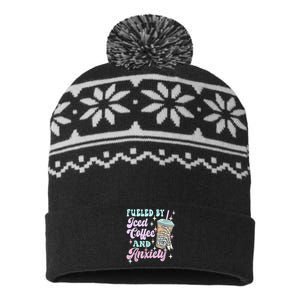 Fueled By Iced Coffee And Anxiety Mental Health Awareness USA-Made Snowflake Beanie