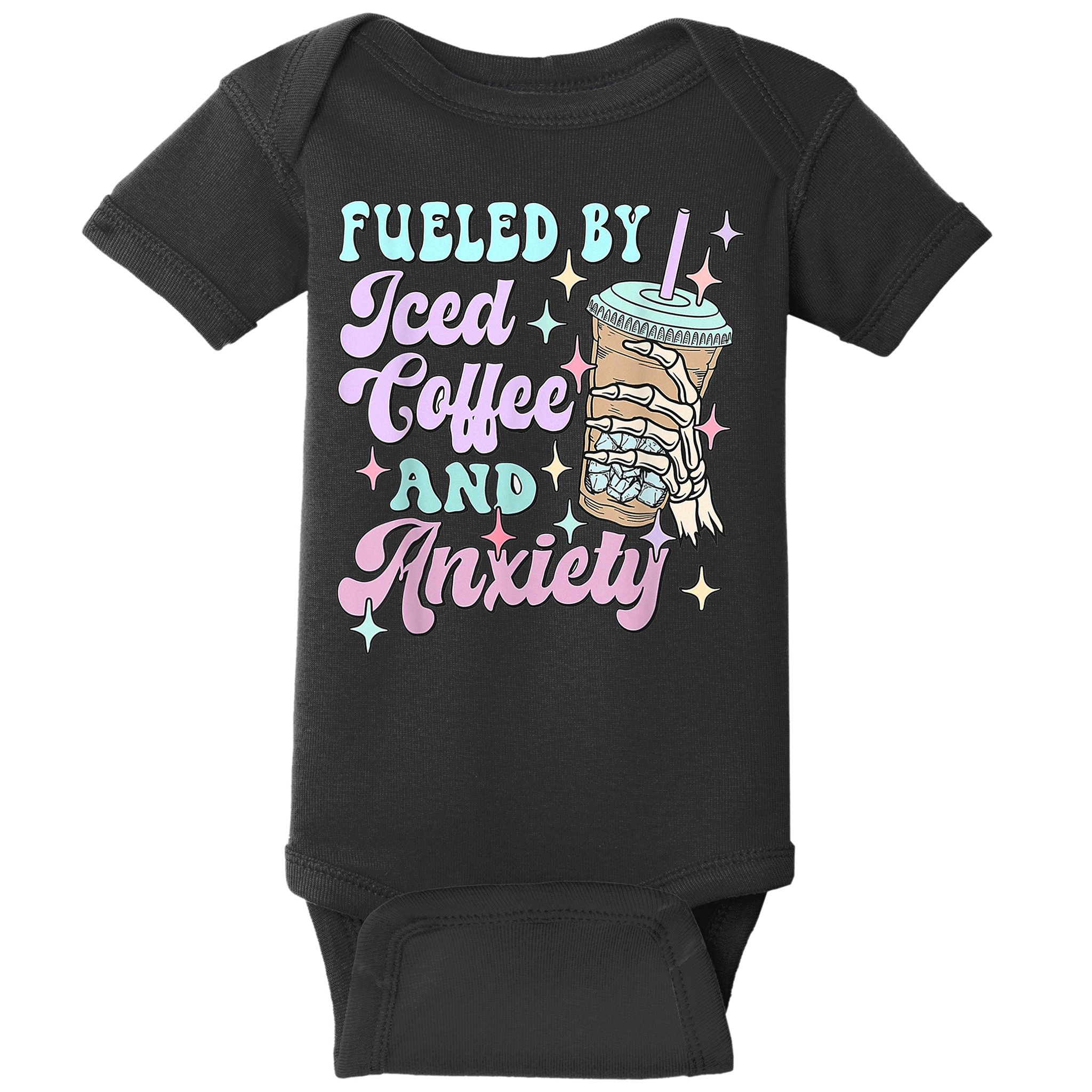 Fueled By Iced Coffee And Anxiety Mental Health Awareness Baby Bodysuit