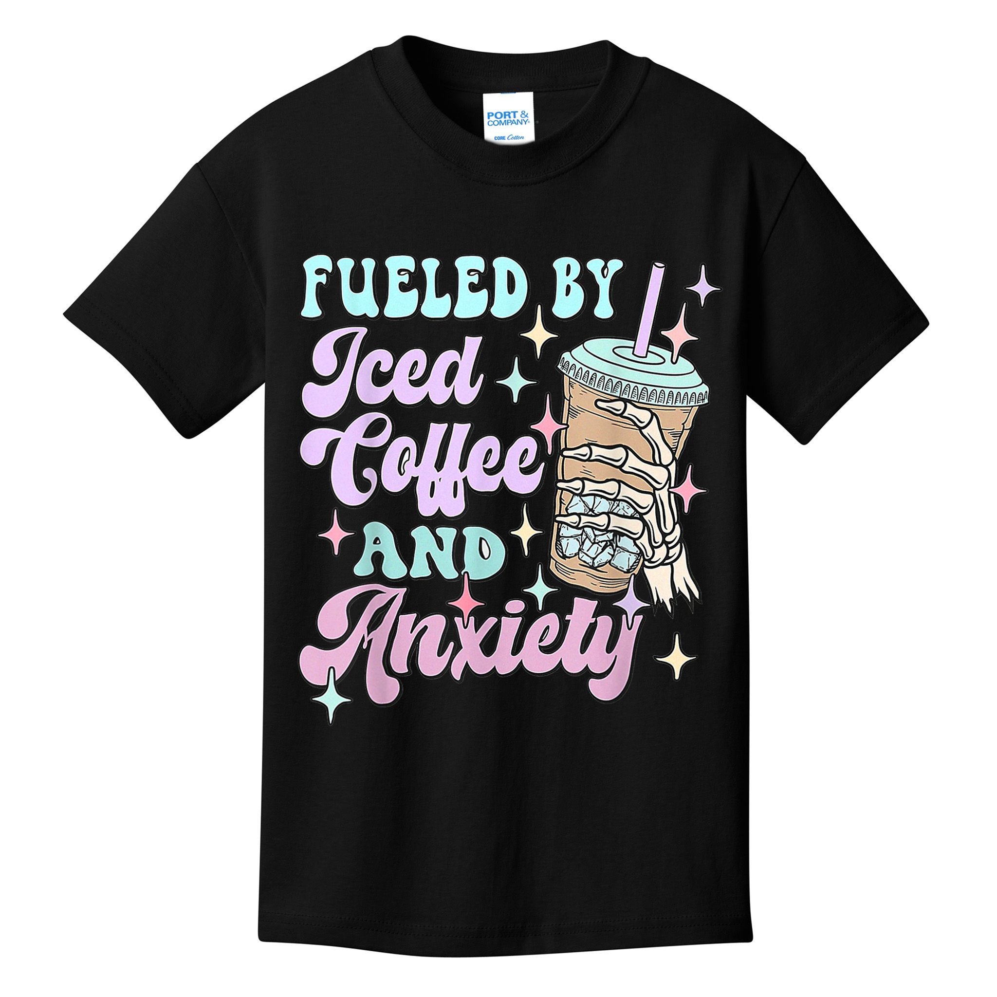Fueled By Iced Coffee And Anxiety Mental Health Awareness Kids T-Shirt
