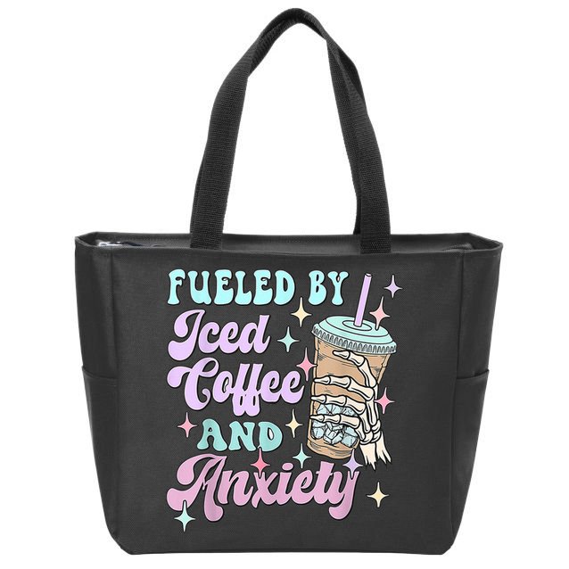 Fueled By Iced Coffee And Anxiety Mental Health Awareness Zip Tote Bag