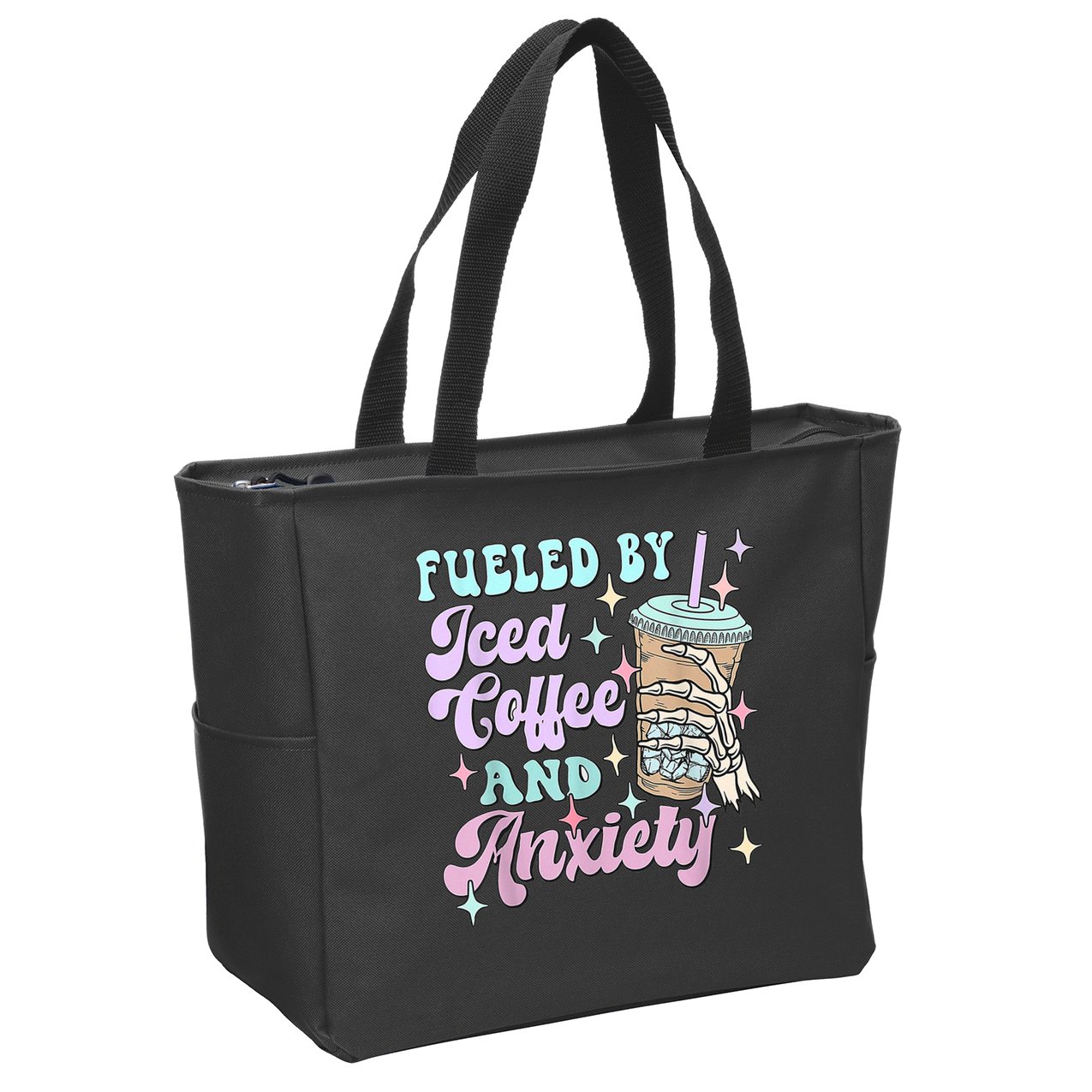 Fueled By Iced Coffee And Anxiety Mental Health Awareness Zip Tote Bag