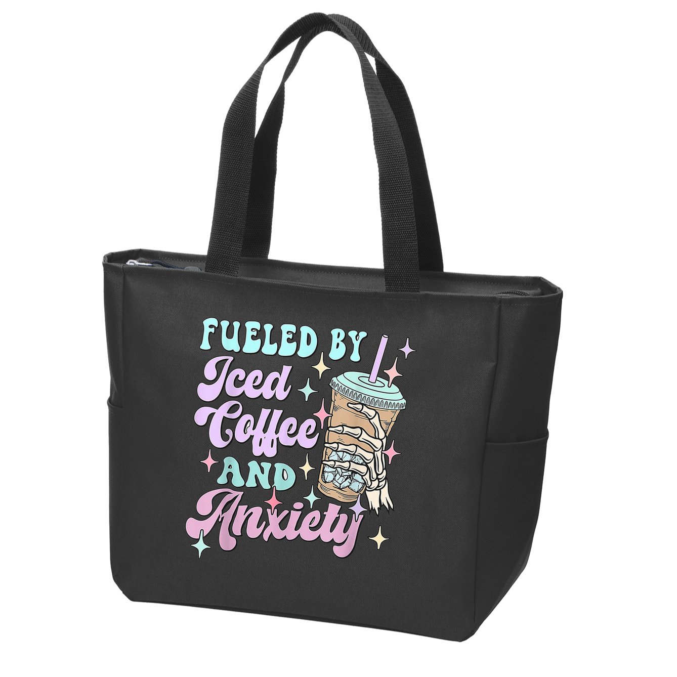 Fueled By Iced Coffee And Anxiety Mental Health Awareness Zip Tote Bag