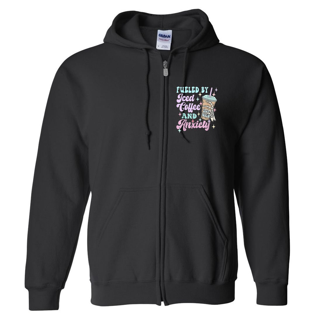Fueled By Iced Coffee And Anxiety Mental Health Awareness Full Zip Hoodie