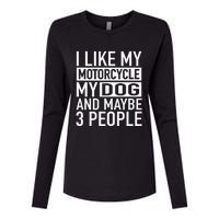 Funny Biker I Like My Motorcycle Dog & Maybe 3 People Womens Cotton Relaxed Long Sleeve T-Shirt