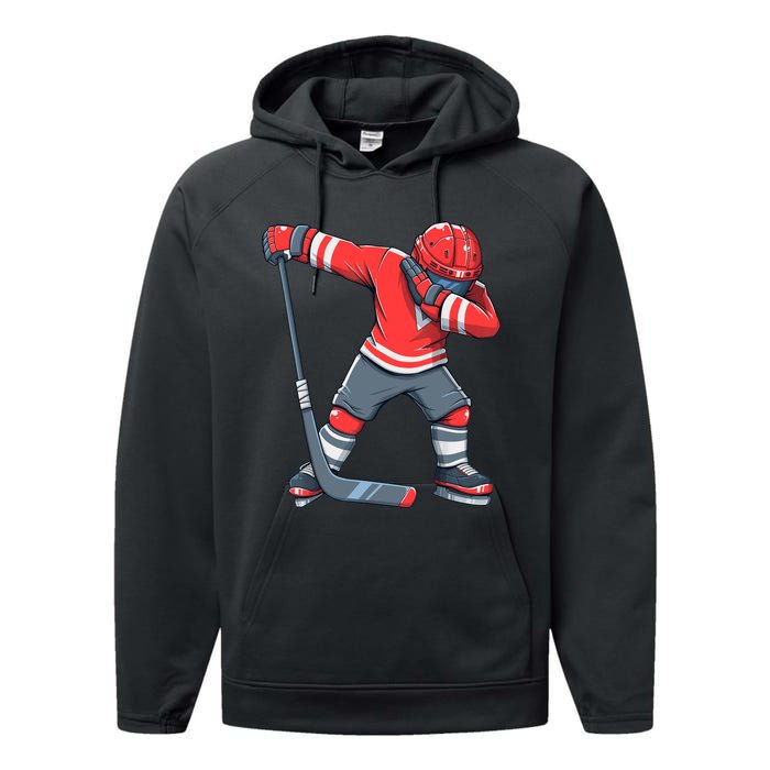 Funny Boy Ice Hockey Dab, Dabbing Player Performance Fleece Hoodie