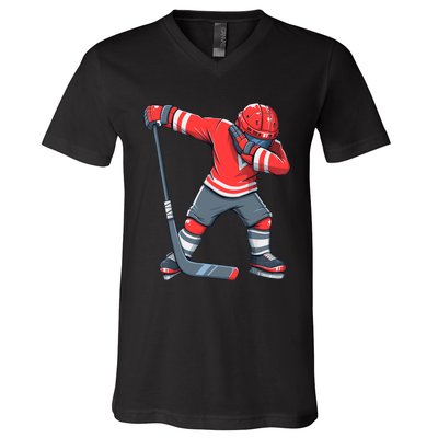 Funny Boy Ice Hockey Dab, Dabbing Player V-Neck T-Shirt