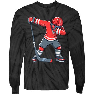 Funny Boy Ice Hockey Dab, Dabbing Player Tie-Dye Long Sleeve Shirt