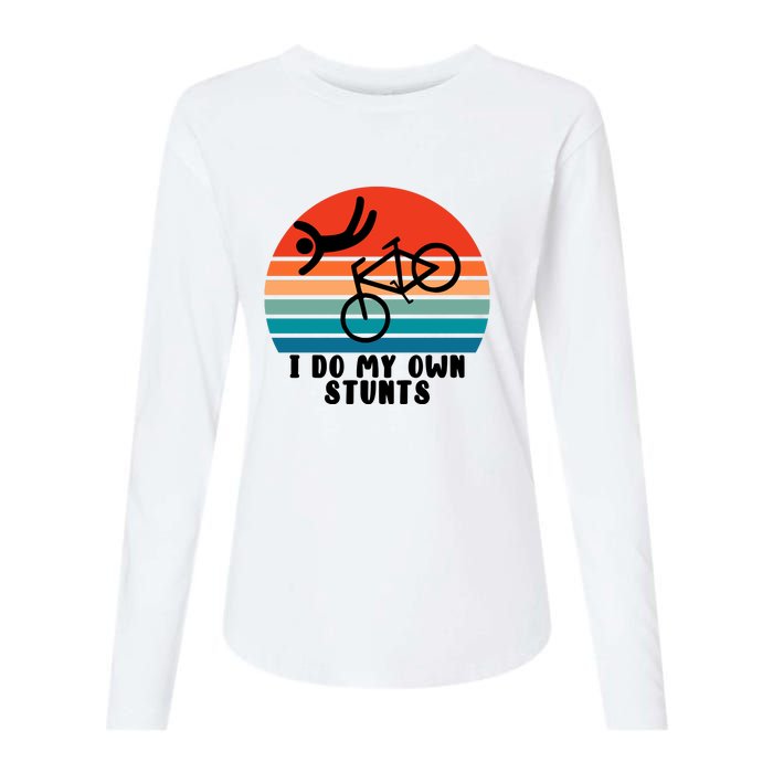 Funny Bike I Do My Own Stunts Cycling Womens Cotton Relaxed Long Sleeve T-Shirt