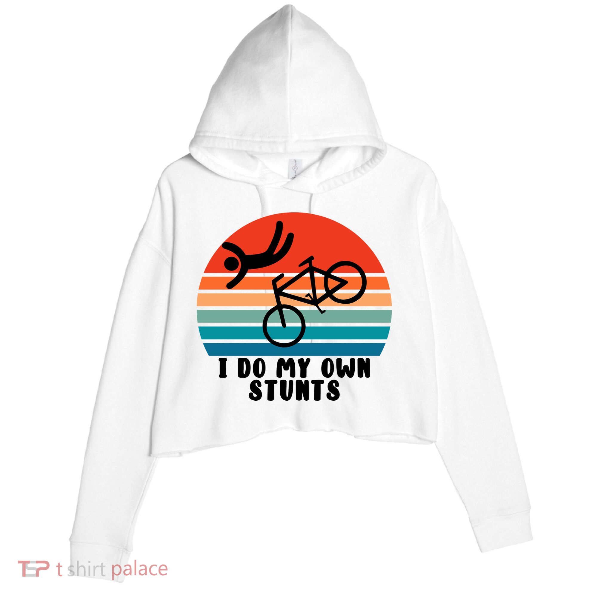 Funny Bike I Do My Own Stunts Cycling Crop Fleece Hoodie