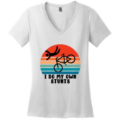 Funny Bike I Do My Own Stunts Cycling Women's V-Neck T-Shirt