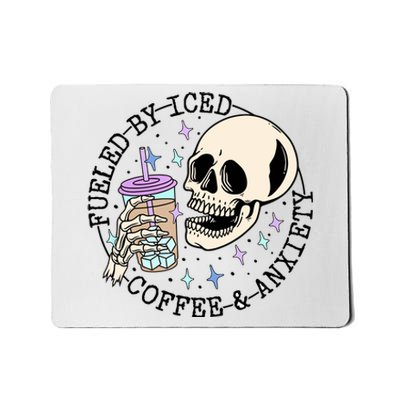 Fueled By Iced Coffee And Anxiety Skull Coffee Lover Mousepad