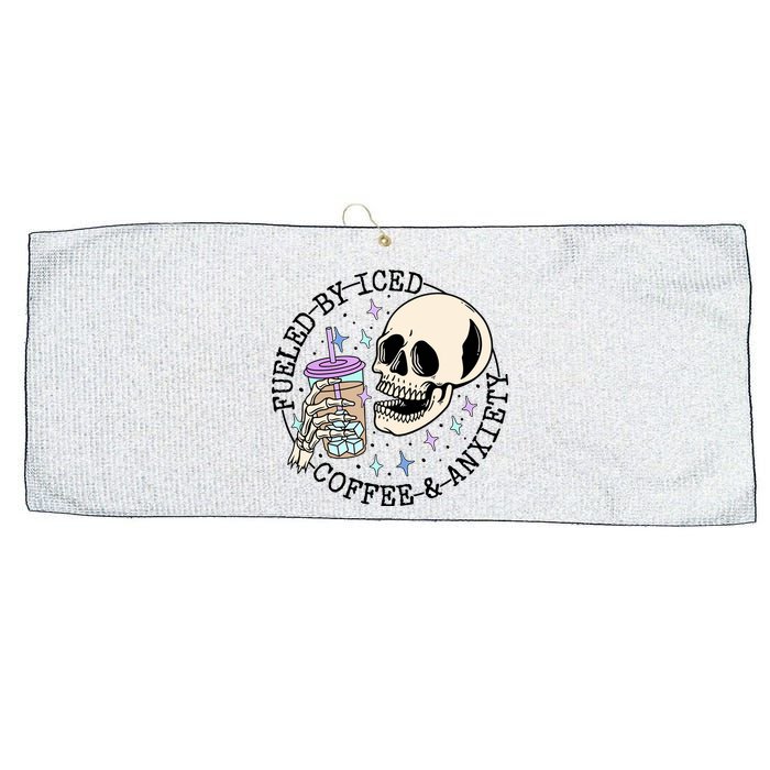 Fueled By Iced Coffee And Anxiety Skull Coffee Lover Large Microfiber Waffle Golf Towel