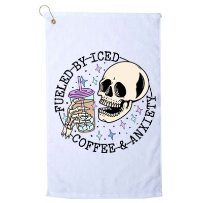 Fueled By Iced Coffee And Anxiety Skull Coffee Lover Platinum Collection Golf Towel