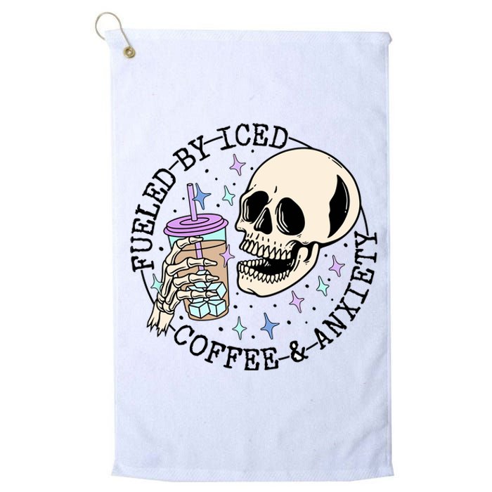 Fueled By Iced Coffee And Anxiety Skull Coffee Lover Platinum Collection Golf Towel