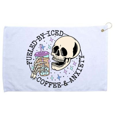 Fueled By Iced Coffee And Anxiety Skull Coffee Lover Grommeted Golf Towel