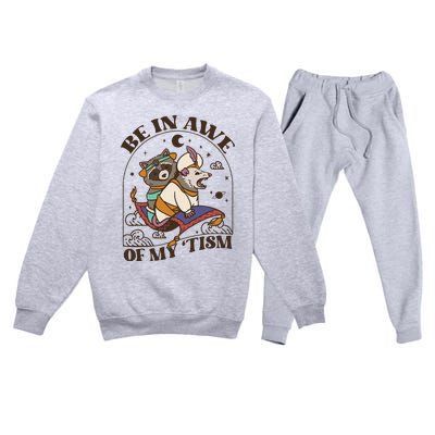 Funny Be In Awe Of My Tism Raccoon Possum Premium Crewneck Sweatsuit Set