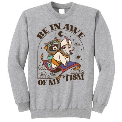 Funny Be In Awe Of My Tism Raccoon Possum Tall Sweatshirt