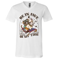 Funny Be In Awe Of My Tism Raccoon Possum V-Neck T-Shirt