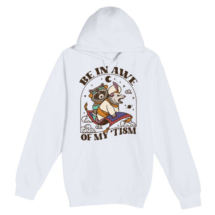 Funny Be In Awe Of My Tism Raccoon Possum Premium Pullover Hoodie