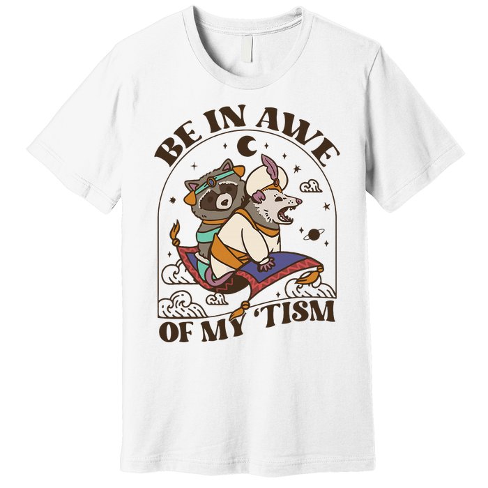 Funny Be In Awe Of My Tism Raccoon Possum Premium T-Shirt