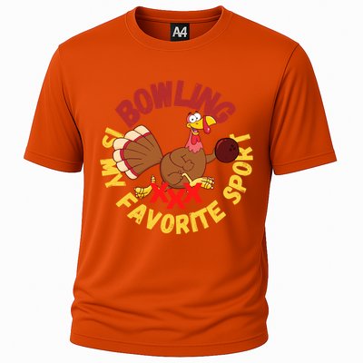 Funny Bowling Is My Favorite Sport Strike Turkey Bowl Gift Cooling Performance Crew T-Shirt