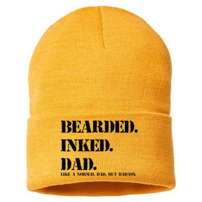 Funny Bearded Inked Dad like a normal dad but badass Sustainable Knit Beanie