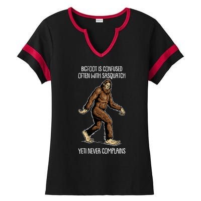 Funny Bigfoot Is Confused Often With Sasquatch Yeti Never Complains Ladies Halftime Notch Neck Tee