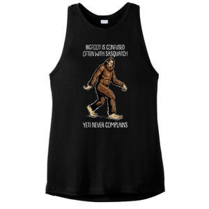 Funny Bigfoot Is Confused Often With Sasquatch Yeti Never Complains Ladies PosiCharge Tri-Blend Wicking Tank