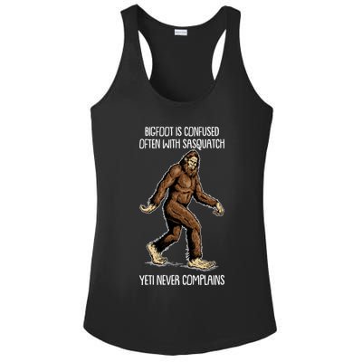 Funny Bigfoot Is Confused Often With Sasquatch Yeti Never Complains Ladies PosiCharge Competitor Racerback Tank