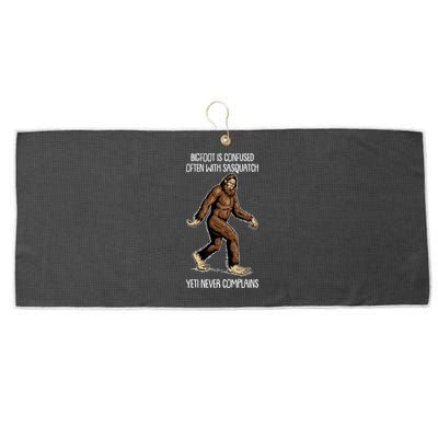 Funny Bigfoot Is Confused Often With Sasquatch Yeti Never Complains Large Microfiber Waffle Golf Towel