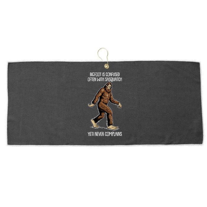Funny Bigfoot Is Confused Often With Sasquatch Yeti Never Complains Large Microfiber Waffle Golf Towel