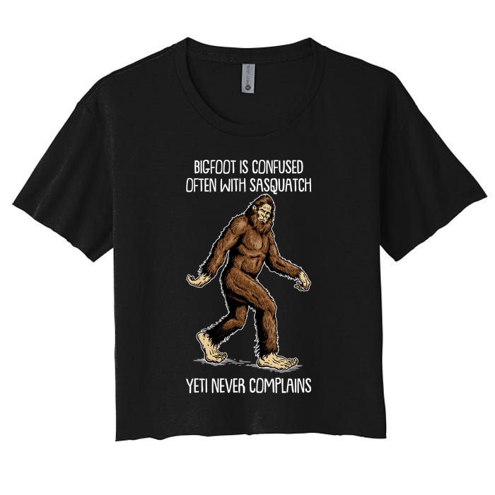 Funny Bigfoot Is Confused Often With Sasquatch Yeti Never Complains Crop Top