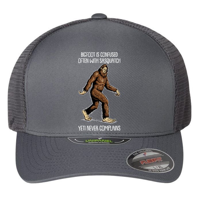 Funny Bigfoot Is Confused Often With Sasquatch Yeti Never Complains Flexfit Unipanel Trucker Cap