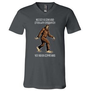 Funny Bigfoot Is Confused Often With Sasquatch Yeti Never Complains V-Neck T-Shirt