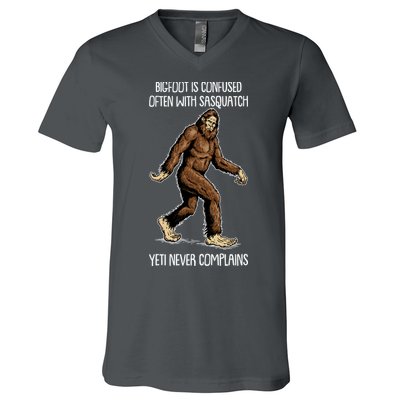 Funny Bigfoot Is Confused Often With Sasquatch Yeti Never Complains V-Neck T-Shirt