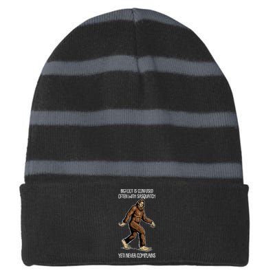 Funny Bigfoot Is Confused Often With Sasquatch Yeti Never Complains Striped Beanie with Solid Band