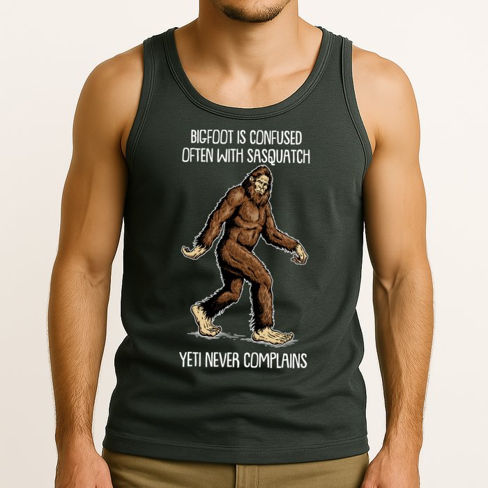 Funny Bigfoot Is Confused Often With Sasquatch Yeti Never Complains Tank Top