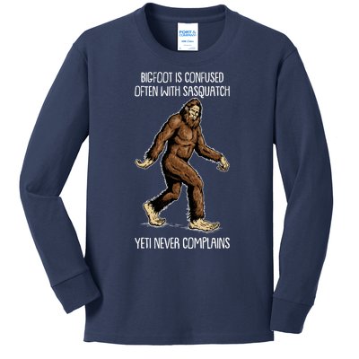 Funny Bigfoot Is Confused Often With Sasquatch Yeti Never Complains Kids Long Sleeve Shirt